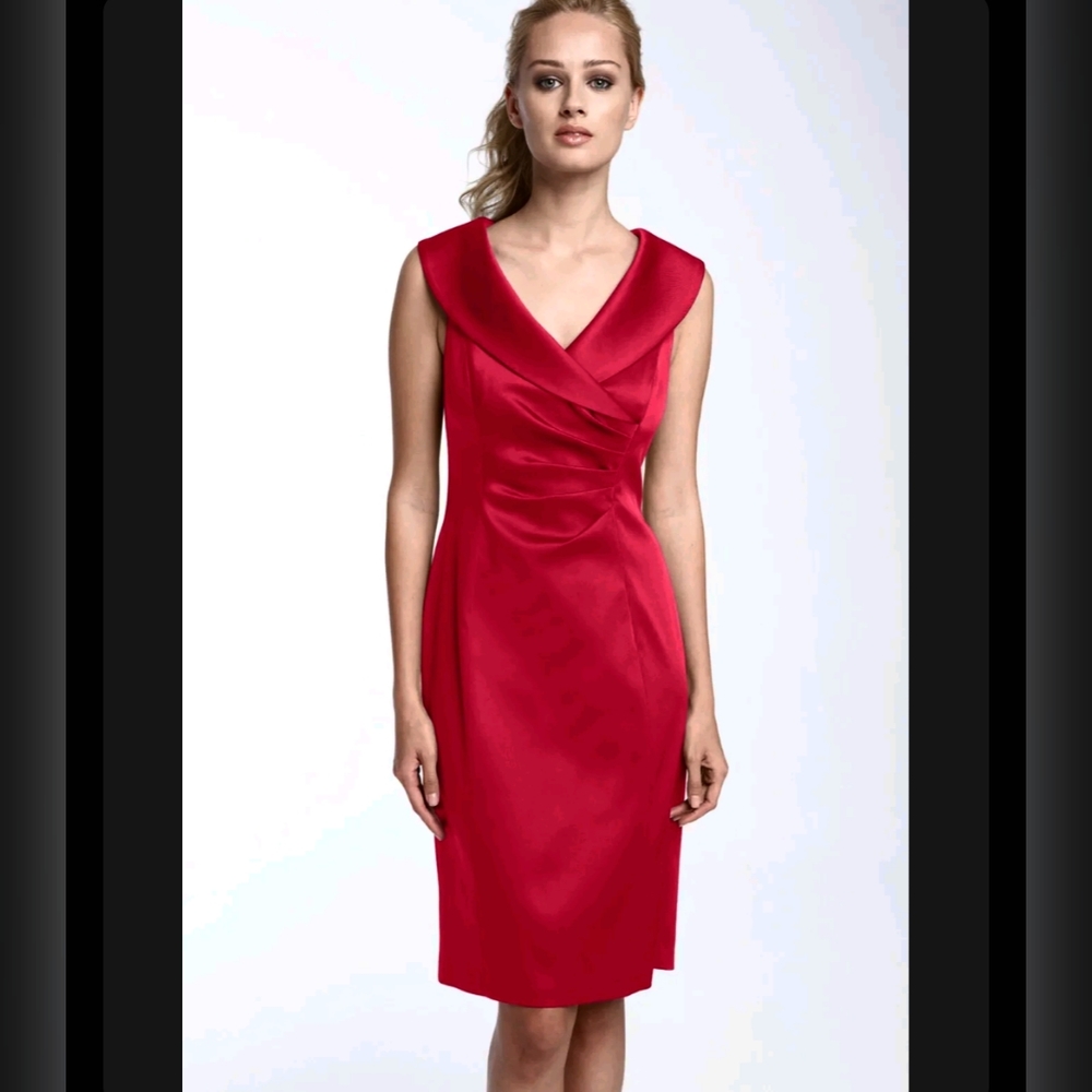 Eliza J. Red Satin Sheath Cocktail Party Formal Knee Length Dress Womens Size 12